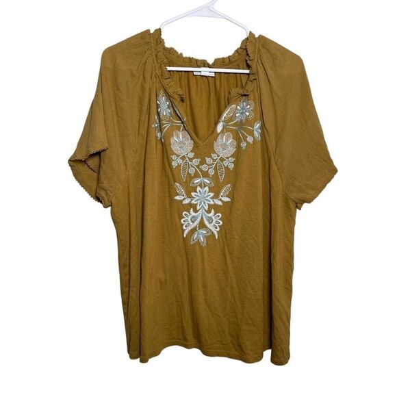 J Jill Blouse Women's Petite XL V-Neck Embroidered Ruffle Short Sleeve Top - Picture 1 of 9